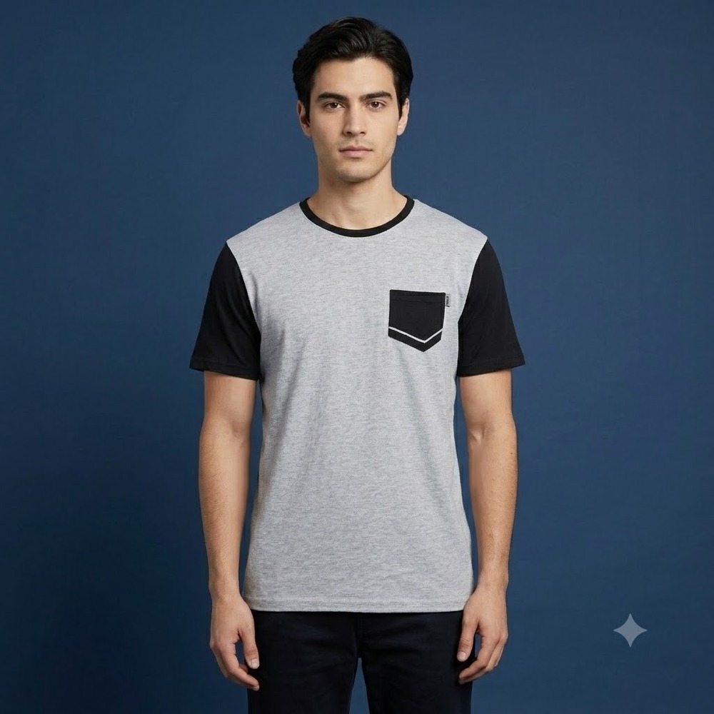Pony Shirt Mens Large Grey Black Colorblock Short Sleeve Pocket Graphic Tee